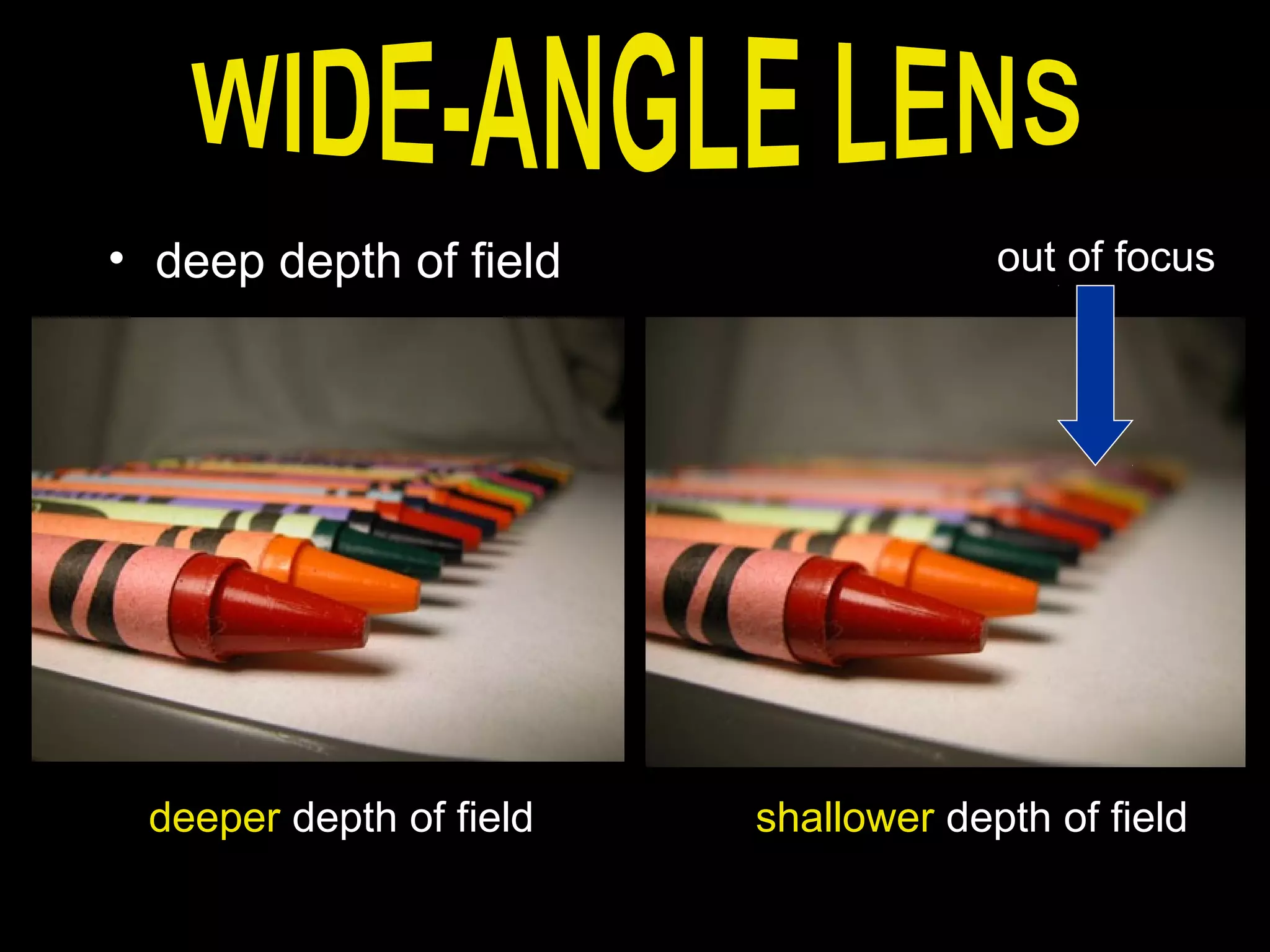 • deep depth of field
deeper depth of field shallower depth of field
out of focus
 