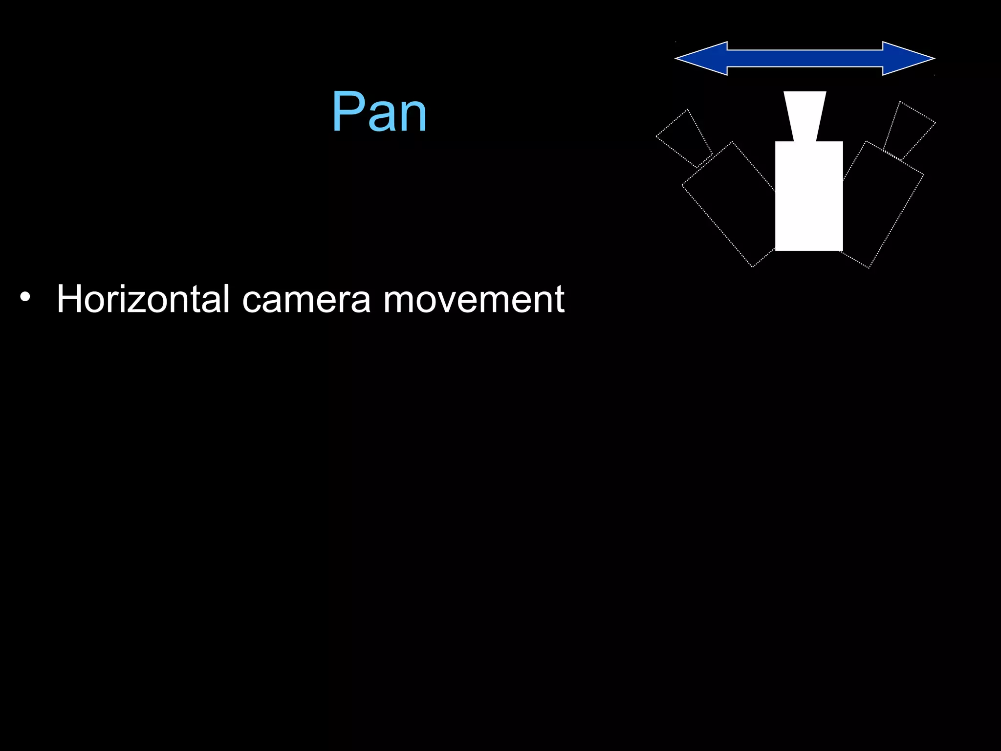Pan
• Horizontal camera movement
 