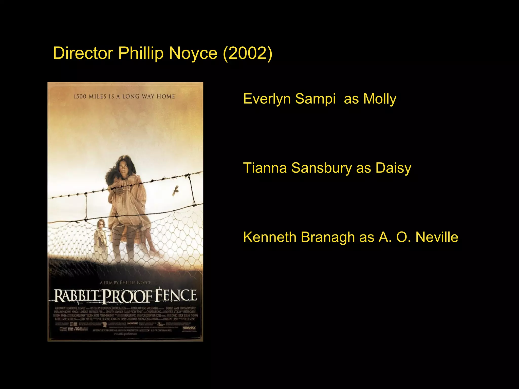 Director Phillip Noyce (2002)
Everlyn Sampi as Molly
Tianna Sansbury as Daisy
Kenneth Branagh as A. O. Neville
 