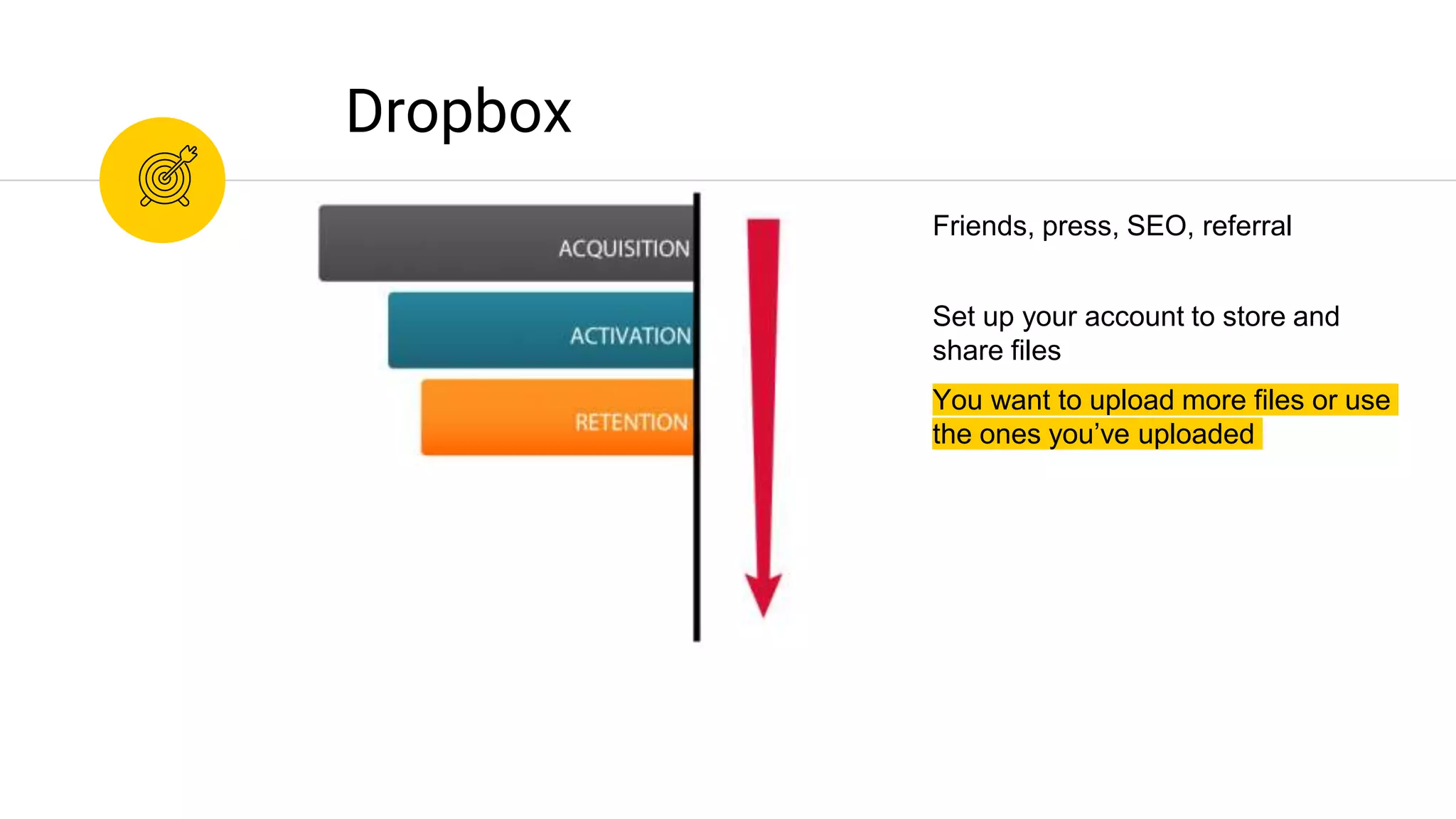You want to upload more files or use
the ones you’ve uploaded
Dropbox
Set up your account to store and
share files
Friends, press, SEO, referral
 