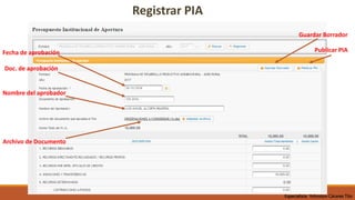 Guardar Borrador
Publicar PIA
Fecha de aprobación
Doc. de aprobación
Nombre del aprobador
Archivo de Documento
Registrar PIA
Especialista Yohnston Cáceres Tito
 