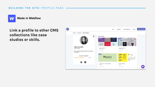 B U I L D I N G T H E S I T E : P R O F I L E P A G E
Link a profile to other CMS
collections like case
studies or skills.
 