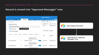 Select Approve Checkbox
Move Record to “Approved
Messages” View
Record is moved into “Approved Messages” view
E N T R Y S U B M I S S I O N Z A P S
 