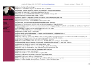 Portfolio de Philippe-Didier GAUTHIER : http://www.phd-gauthier.net                         Document mis à jour le : 1 janvier 2011

                  2001Membre Boutique de Gestion d’Angers
                  2001Membre du Club d’Affaires Angevins, CCI ANGERS, 2001, pour l'IDCE®
                  2001Séminaire : Organiser sa Veille, 30 novembre 2001, Maison de la technopole, PRIA, ANGERS
                  2001Visite du site industriel de THOMSON Multimédia Angers, 7 juin 2001.
                  2001Visite du site industriel INTERVET PHARMA, Technopôle d’ANGERS, Printemps 2001
Seconde partie:
                  2001Participation à la Commission CN 36 AFNOR, E-learning
                  2001Membre Titulaire de L’Observatoire Européen du E-Learning, EIFE-L, participation à Canal – Eifel.
Seconde partie:   2001Initiation à Windows XP, EGICOM, 26 octobre 2001.
                  2001Les normes en E-learning, Alain CORBIERE, LIUM, 7 septembre 2001
Missions          2001Salon LAVAL Virtual, rencontres internationales sur la réalité Virtuelle, 19 mai 2001
Contrats
                  2001Initiation à la Web Conférence POWERSHARE, Sté ASSOUND, Management Village, 26 juin 2001
Publications
Contributions     2001Administration d’une plate-forme Internet de ressources et d’animation pédagogique (Plei@d, le 5 juillet 99, septembre 2001, par Alain Meyer et Régis Klein,
Formations            CNAM, NANTES.
  Veille          2001Le pôle végétal d’Angers, PRIA/Club d’affaires Angevin, 6/12/2001, INH, Angers.
Compétences       2001Jardin des RENAUDIES, Mayenne, septembre 2001
Méthodologies     2001Pépinières LOUBERT, Rosiers sur Loire, 2001.
                  2000IDCE, Sté INtel MARK, Systèmes d’aides à la décision., SIAD, développement d’applications (95, 99...)
                  2000Membre du CCSTA d’Angers
                  2000Cycle de conférences de la chaire de MCA-Mutualités. Coopératives et Associations (Le management associatif international, le financement éthique, le
                      mutualisme et la solidarité, le handicap, le management associatif). ESSCA, ANGERS, 1999-2000.
                  2000Le Coaching stratégique, conférence de Christian MAISON, IDCE® le 6/6/2000.
                  2000Conférence CRCI-NANTES et AFAQ : Nouvelles normes ISO 9000 :2000, palais des Congres d'Angers, 2000.
                  2000Séminaire sur les travaux de recherche sur les nouvelles formes d’organisation du travail, le 5 février 2000, IPSA/OTC
                  2000L’évolution des Normes ISO 9000, CCI – Club qualité, mercredi 12 juin.
                  2000Visite site industriel SCANIA – Usine de production d’Angers, (93, 95, 97, 99., 2000..),
                  2000Visite du centre industriel FAURECIA, visite de Benchmarking, sécurité automobile 2000
                  2000Participation (pour l'IDCE®) au Salon des entrepreneurs depuis 1998-2000
                  2000Salon de la micro entreprise, septembre 2000
                  2000Tests de Plate-formes Internet Educatifs (E-Learning). Mars 2000.
                  2000Colloque FOAD Région des Pays de la Loire, 6 avril 2000, Hôtel de Région.
                  2000Colloque FOAD CAFOC NANTES , 13 juin 2000, ESA.
                  2000Salon du M@T e-learning et du Knwoledge Management, Octobre 2000, Bourse du commerce , Paris
                  2000Colloque CAFOC NANTES : Développement de la Formation à distance., Novembre 2000



                                                                                                                                                                                53
 