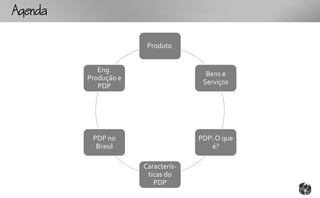 Ag

                        Produto


             Eng.
                                       Bens e
          Produção e
                                      Serviços
             PDP




           PDP no                    PDP: O que
            Brasil                      é?

                       Caracterís-
                        ticas do
                          PDP
 