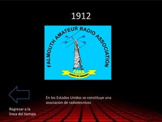 1912
Regresar a la
linea del tiempo
En los Estados Unidos se constituye una
asociacion de radiotecnicos
 