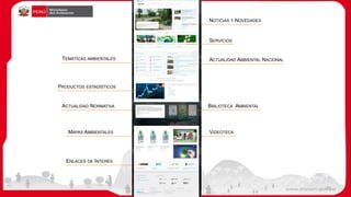 NOTICIAS Y NOVEDADES
SERVICIOS
ACTUALIDAD AMBIENTAL NACIONALTEMÁTICAS AMBIENTALES
PRODUCTOS ESTADÍSTICOS
ACTUALIDAD NORMATIVA BIBLIOTECA AMBIENTAL
MAPAS AMBIENTALES VIDEOTECA
ENLACES DE INTERÉS
29
 
