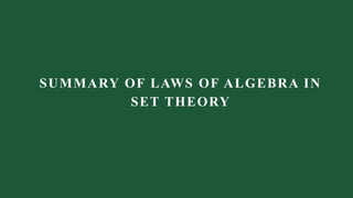 SUMMARY OF LAWS OF ALGEBRA IN
SET THEORY
 