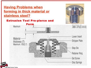Extrusion Tool Pre-pierce and Form Having Problems when forming in thick material or stainless steel? 