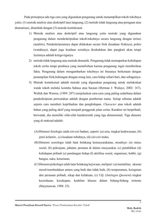 2 proses pembentukan karakter tokoh dalam novel | PDF