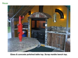 Glass & concrete polished table top. Scrap marble bench top. Reuse 