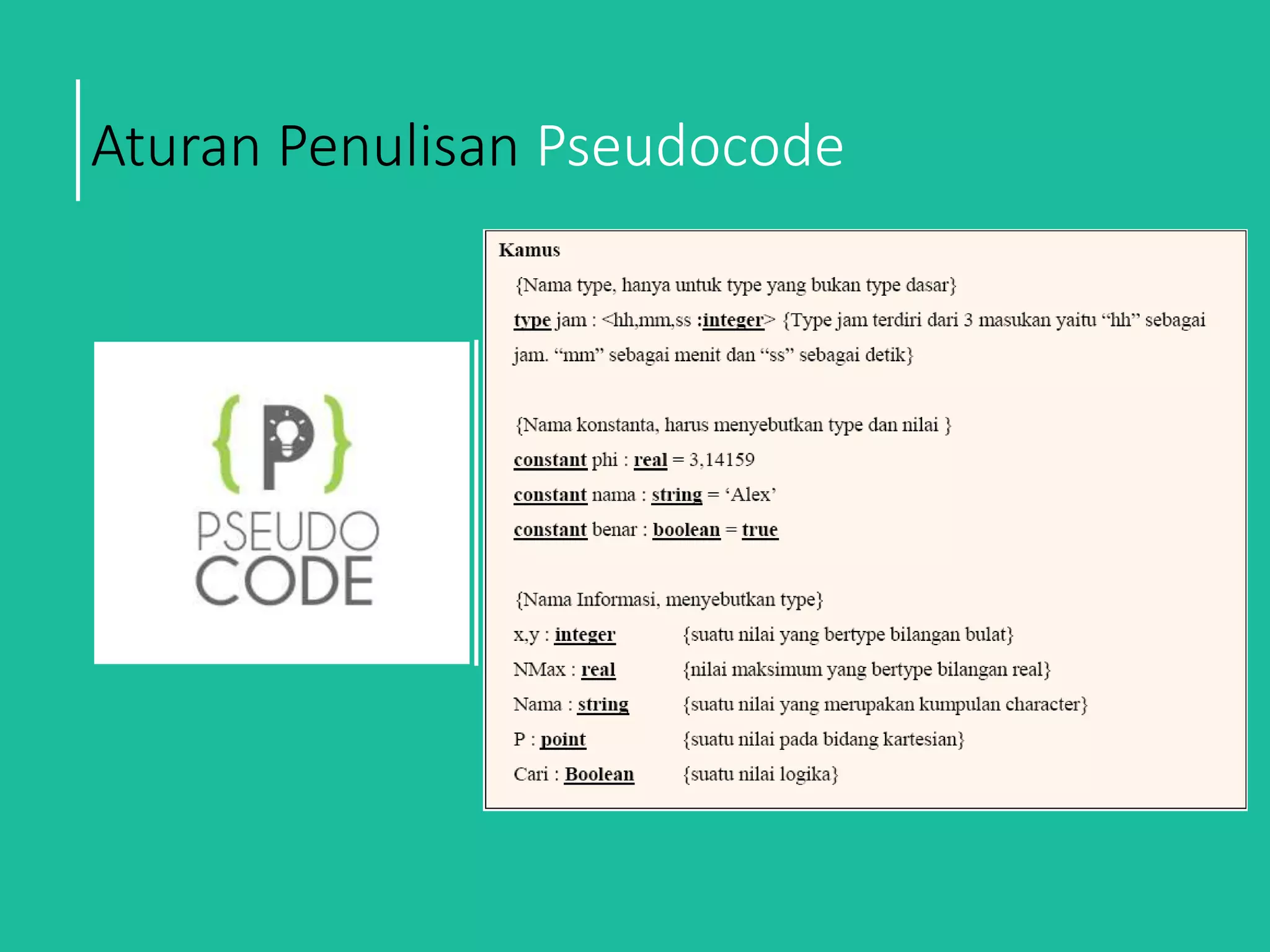 Aturan Penulisan Pseudocode
 