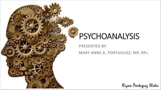 PSYCHOANALYSIS
PRESENTED BY:
MARY ANNE A. PORTUGUEZ, MP, RPM
 