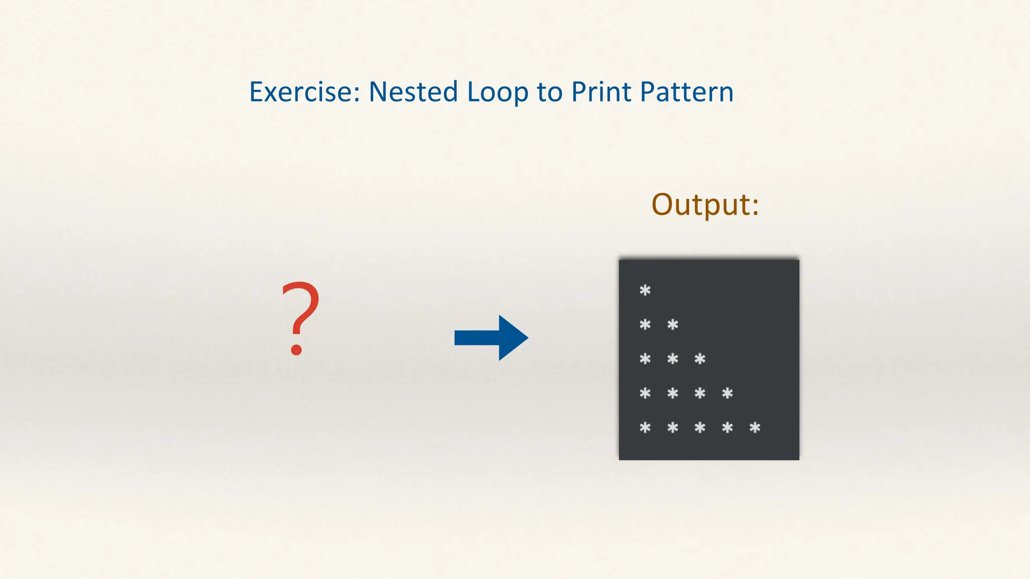 Exercise: Nested Loop to Print Pattern
Output:
？
 