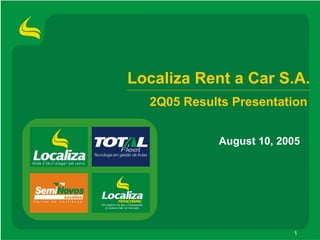 Localiza Rent a Car S.A.
  2Q05 Results Presentation


            August 10, 2005




                         1
 