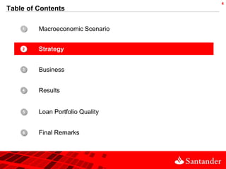 4
Table of Contents

    •
    1    Macroeconomic Scenario


    •
    2    Strategy


    •
    3    Business


    •
    4    Results


    •
    5    Loan Portfolio Quality


    •
    6    Final Remarks
 