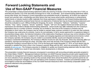 2
This presentation contains forward-looking statements within the meaning of Section 27A of the Securities Act of 1933, as
amended and Section 21E of the Securities Exchange Act of 1934, as amended. Such forward-looking statements reflect,
among other things, the Company’s current expectations and anticipated results of operations, all of which are subject to
known and unknown risks, uncertainties and other factors that may cause actual results, performance or achievements,
market trends or industry results to differ materially from those expressed or implied by such forward-looking statements.
Therefore, any statements contained herein that are not statements of historical fact may be forward-looking statements and
should be evaluated as such. Without limiting the foregoing, the words “anticipates,” “believes,” “estimates,” “expects,”
“intends,” “may,” “plans,” “projects,” “should,” “guidance,” “targets,” “will” and the negative thereof and similar words and
expressions are intended to identify forward-looking statements. Actual results may differ materially from the Company’s
expectations due to a number of factors, including, but not limited to, that most of the Company’s contracts may be
terminated on short notice, the Company may be unable to maintain large customer contracts or to enter into new contracts,
the Company may under-price its contracts, overrun its cost estimates, or fail to receive approval for or experience delays in
documenting change orders, the historical indications of the relationship of backlog to revenues may not be indicative of their
future relationship, the Company is subject to the complex and changing regulatory and international environments in which
the Company operates, the Company may be unable to successfully identify, acquire and integrate businesses, the
Company’s substantial indebtedness, the Company’s effective income tax rate may fluctuate, which may adversely affect our
operations, earnings and earnings per share, and other risks more fully set forth in the Company's filings with the SEC,
including the Company’s annual report on Form 10-K for the fiscal year ended December 31, 2014, as such factors may be
amended or updated from time to time in the Company’s periodic filings with the SEC, which are accessible on the SEC's
website at www.sec.gov. The Company assumes no obligation to update any forward-looking statement after the date of this
presentation, whether as a result of new information, future developments or otherwise.
This presentation includes financial measures not prepared in accordance with accounting principles generally accepted in
the United States (“GAAP”). Management believes that these non-GAAP financial measures provide useful supplemental
information to management and investors regarding the underlying performance of the Company’s business operations and
are more indicative of core operating results as they exclude certain items whose fluctuations from period-to-period do not
necessarily correspond to changes in the core operations of the Company’s business. Investors and potential investors are
encouraged to review the reconciliations of the non-GAAP financial measures to their most directly comparable GAAP
measures attached to this presentation.
Forward Looking Statements and
Use of Non-GAAP Financial Measures
 