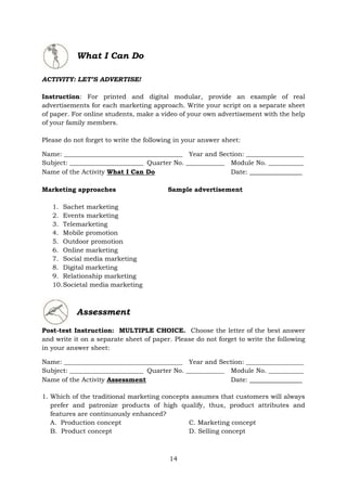 Advertisement Module Documentation Example PRINCIPLES MARKETING 11 MODULE 2 FOR ABM STUDENTS | PDF