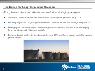 Positioned for Long-Term Value Creation
Strong balance sheet, sound business model, clear strategic growth plan
 Visibility to incremental secure cash flow from Maurepas Pipeline in early 2017
 Pursuing high-return organic growth around existing footprints and strategic acquisitions
 Managing for “lower for longer” commodity price environment with focus on diversifying
for a more balanced midstream portfolio
 Enhanced credit profile, dividend growth beyond 2016 and lower cost of capital to support
growth targets
5
 
