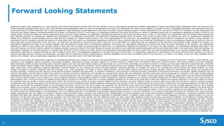 Forward Looking Statements
Statements made in this presentation or in our earnings call for the second quarter of fiscal 2022 that look forward in time or that express management’s beliefs, expectations or hopes are forward-looking statements within the meaning of the
Private Securities Litigation Reform Act of 1995. Such forward-looking statements reflect the views of management at the time such statements are made and are subject to a number of risks, uncertainties, estimates, and assumptions that may
cause actual results to differ materially from current expectations. These statements include statements concerning: the effect, impact, potential duration or other implications of the coronavirus (“COVID-19”) pandemic and any expectations we
may have with respect thereto, including the extent and duration of lockdowns in the U.S. and Europe; our expectations regarding the impact of the Omicron variant on operating results and our expectations regarding our ability to return to our
growth pattern of improved sales and volume performance as the Omicron variant recedes; our expectations regarding the pace and timing of the business recovery in the U.S. and Europe; our expectations that our transformational agenda will
drive long-term growth; our expectations regarding the continuation of an inflationary environment; our belief that incremental expenses within our supply chain, driven by labor costs, will improve over time; our expectations regarding the
impact of our Recipe for Growth strategy and our belief that this strategy will uniquely position Sysco to win in the marketplace for the long-term; our expectations regarding Sysco’s ability to outperform the market in future periods; our
expectations that our strategic priorities will enable us to grow faster than the market; our expectations regarding our efforts to reduce overtime rates and the incremental investments in hiring; our expectations regarding our ability to move our
newer associates up the productivity curve over time; our belief that our approach to ensure we can ship on-time and in full will benefit our relationship with our customers for the long-term and positively impact retention and growth; our
expectations regarding the impact of our growth initiatives and their ability to enable Sysco to consistently outperform the market; our expectations regarding the impact of the Greco and Sons acquisition on our business; our expectations
regarding our ability to grow faster than the total market in fiscal 2022 and to exceed our growth target for fiscal 2022; our expectations regarding the expansion of our Sysco Your Way initiative; our expectations regarding labor costs in the
fiscal third quarter; our ability to deliver against our strategic priorities; economic trends in the United States and abroad; our plans to make continued capital investments over the next three fiscal years in our technology, fleet and buildings; our
expectations regarding our dividend payments in calendar year 2022 and in future periods; our future growth; our expectations regarding profits and sales in fiscal 2022; the pace of implementation of our business transformation initiatives; our
expectations regarding our adjusted earnings per share growth in fiscal 2024; our expectations regarding our earnings per share in fiscal 2022; our expectations regarding our performance in the fiscal third and fourth quarters; our plans to
improve associate retention, training and productivity; our belief that our Recipe for Growth transformation is creating capabilities that will help us profitably grow for the long term; our belief in our ability to grow our share profitably and to
become more efficient; and our expectations regarding the decline of snap-back costs in the fiscal third quarter.
The success of our plans and expectations regarding our operating performance are subject to the general risks associated with our business, including the risks of interruption of supplies due to lack of long-term contracts, severe weather, crop
conditions, work stoppages, intense competition, technology disruptions, dependence on large, long-term regional and national customers, inflation risks, the impact of fuel prices, adverse publicity, labor issues, political or financial instability,
trade restrictions, tariffs, currency exchange rates, transport capacity and costs and other factors relating to foreign trade, any or all of which could delay our receipt of product or increase our input costs. Risks and uncertainties also include the
impact and effects of public health crises, pandemics and epidemics, such as the COVID-19 pandemic, and the adverse impact thereof on our business, financial condition and results of operations, including, but not limited to, our growth, product
costs, supply chain, labor availability, logistical capabilities, customer demand for our products and industry demand generally, consumer spending, our liquidity, the price of our securities and trading markets with respect thereto, our credit
ratings, our ability to maintain compliance with the covenants in our credit agreement, our ability to access capital markets, and the global economy and financial markets generally. Risks and uncertainties also include risks impacting the
economy generally, including the risks that the current general economic conditions will deteriorate, or consumer confidence in the economy or consumer spending, particularly on food-away-from-home, may decline. Market conditions may not
improve. Competition and the impact of GPOs may reduce our margins and make it difficult for us to maintain our market share, growth rate and profitability. We may not be able to fully compensate for increases in fuel costs, and fuel hedging
arrangements intended to contain fuel costs could result in above market fuel costs. Our ability to meet our long-term strategic objectives depends on our ability to grow gross profit, leverage our supply chain costs and reduce administrative
costs. This will depend largely on the success of our various business initiatives, including efforts related to revenue management, expense management, our digital e-commerce strategy and any efforts related to restructuring or the reduction of
administrative costs. There are various risks related to these efforts, including the risk that if sales from our locally managed customers do not grow at the same rate as sales from regional and national customers, or if we are unable to continue
to accelerate local case growth, our gross margins may decline; the risk that we are unlikely to be able to predict inflation over the long term, and lower inflation is likely to produce lower gross profit; the risk that our efforts to mitigate increases
in warehouse costs may be unsuccessful; the risk that we may not be able to accelerate and/or identify additional administrative cost savings in order to compensate for any gross profit or supply chain cost leverage challenges; the risk that these
efforts may not provide the expected benefits in our anticipated time frame, if at all, and may prove costlier than expected; the risk that the actual costs of any initiatives may be greater or less than currently expected; and the risk of adverse
effects to our business, results of operations and liquidity if past and future undertakings, and the associated changes to our business, do not prove to be cost effective or do not result in the cost savings and other benefits at the levels that we
anticipate. Our plans related to and the timing of any initiatives are subject to change at any time based on management’s subjective evaluation of our overall business needs. If we are unable to realize the anticipated benefits from our efforts,
we could become cost disadvantaged in the marketplace, and our competitiveness and our profitability could decrease. Adverse publicity about us or lack of confidence in our products could negatively impact our reputation and reduce earnings.
Capital expenditures may vary based on changes in business plans and other factors, including risks related to the implementation of various initiatives, the timing and successful completion of acquisitions, construction schedules and the
possibility that other cash requirements could result in delays or cancellations of capital spending. Periods of significant or prolonged inflation or deflation, either overall or in certain product categories, can have a negative impact on us and our
customers, as high food costs can reduce consumer spending in the food-away-from-home market, and may negatively impact our sales, gross profit, operating income and earnings, and periods of deflation can be difficult to manage effectively.
Fluctuations in inflation and deflation, as well as fluctuations in the value of foreign currencies, are beyond our control and subject to broader market forces. Expanding into international markets presents unique challenges and risks, including
compliance with local laws, regulations and customs and the impact of local political and economic conditions, including the impact of Brexit and the “yellow vest” protests in France against a fuel tax increase, pension reform and the French
government, and such expansion efforts may not be successful. Any business that we acquire may not perform as expected, and we may not realize the anticipated benefits of our acquisitions. Expectations regarding the financial statement
impact of any acquisitions may change based on management’s subjective evaluation. A divestiture of one or more of our businesses may not provide the anticipated effects on our operations. Meeting our dividend target objectives depends on
our level of earnings, available cash and the success of our various strategic initiatives. Changes in applicable tax laws or regulations and the resolution of tax disputes could negatively affect our financial results. We rely on technology in our
business and any cybersecurity incident, other technology disruption or delay in implementing new technology could negatively affect our business and our relationships with customers. For a discussion of additional factors impacting Sysco’s
business, see our Annual Report on Form 10-K for the year ended July 3, 2021, as filed with the SEC, and our subsequent filings with the SEC. We do not undertake to update our forward-looking statements, except as required by applicable law.
2
 