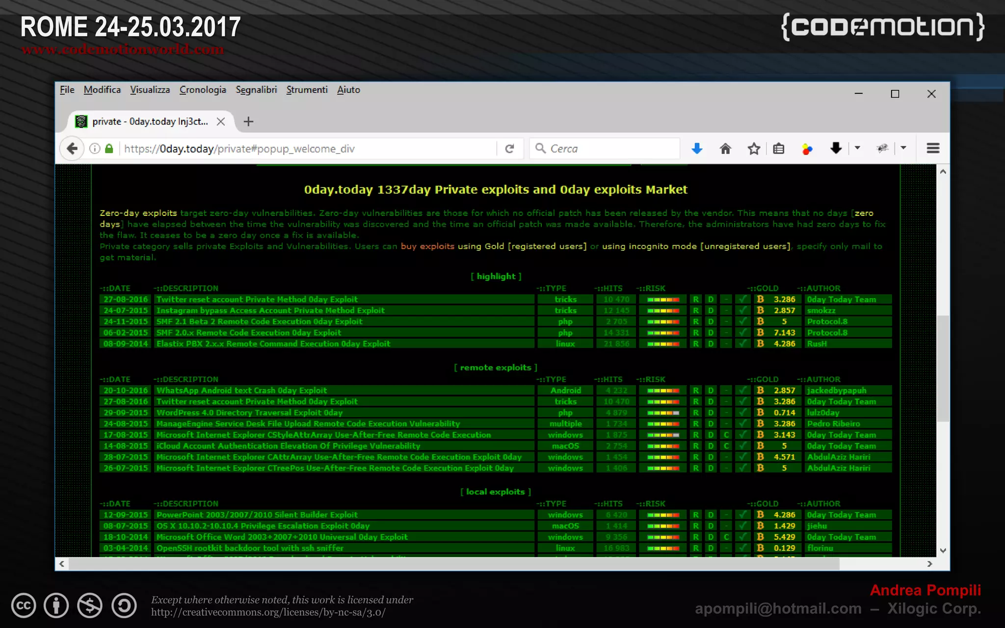 Page  ‹N›
Except where otherwise noted, this work is licensed under
http://creativecommons.org/licenses/by-nc-sa/3.0/
ROME 24-25.03.2017
www.codemotionworld.com
Andrea Pompili
apompili@hotmail.com – Xilogic Corp.
 