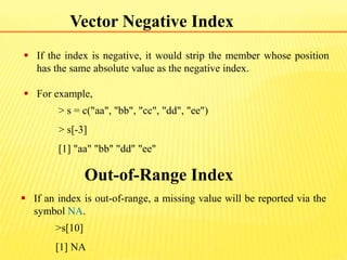 Vector Negative Index
 If the index is negative, it would strip the member whose position
has the same absolute value as ...
