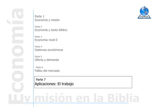 Parte 1
Economía y misión
Parte 2
Economía y texto bíblico
Parte 3
Economía nivel 0
Parte 4
Sistemas económicos
Parte 5
Of...