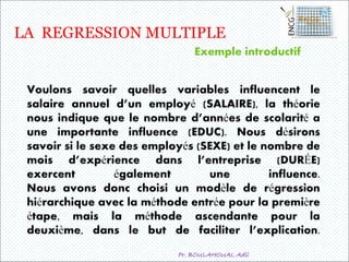 Pr. BOULAHOUAL Adil
LA REGRESSION MULTIPLE
Exemple introductif
 