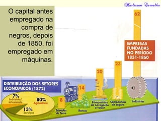 O capital antes
empregado na
compra de
negros, depois
de 1850, foi
empregado em
máquinas.
 