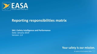 Reporting responsibilities matrix
SM.1 Safety Intelligence and Performance
Date: January 2019
Version: 1.0
 