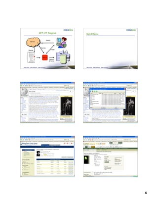 6
GET-IT Diagram
Internet
GET-IT
NCIP Update: Growing
Pains
Candy Zemon, NCIP -IG chair
Despite many current
successful implementations
of both direct consortial
borrowing and self service
applications, NCIP is not yet
as widely used as developers
might wish. There are several
real and pe rceived hurdles
slowing more widespread
adoption. The NCIP
Implementers’ Group spent
its September meeting
addressing those issues.
Eight specific problem areas
formed the agenda of the
three -day meeting.
1. extension mechanism
2. smaller messages
3. DTD/schema
4. transport options
5. reported defects
6. profile structure and
purpose
7. supporting
documentation for
developers and other
interest groups
8. ILL/wider resource
sharing ramifications
Coming out of this meeting
are several specific initiatives
to produce documentation
and examples, to correct a
small number of defects
identified over the last few
Search
Results Profile
Sources
Options
& Terms
Get-It Demo
 