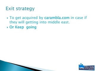   To get acquired by carambla.com in case if
    they will getting into middle east.
   Or Keep going
 