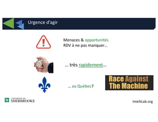 IntelliLab.org
Urgence d’agir
Menaces & opportunités
RDV à ne pas manquer…
… très rapidement…
… au Québec?
 