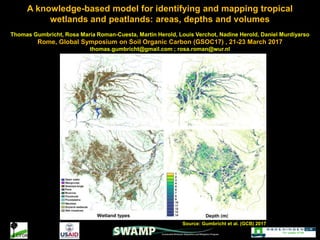 A knowledge-based model for identifying and mapping tropical
wetlands and peatlands: areas, depths and volumes
Thomas Gumbricht, Rosa María Roman-Cuesta, Martin Herold, Louis Verchot, Nadine Herold, Daniel Murdiyarso
Rome, Global Symposium on Soil Organic Carbon (GSOC17) , 21-23 March 2017
thomas.gumbricht@gmail.com ; rosa.roman@wur.nl
Source: Gumbricht et al. (GCB) 2017
 