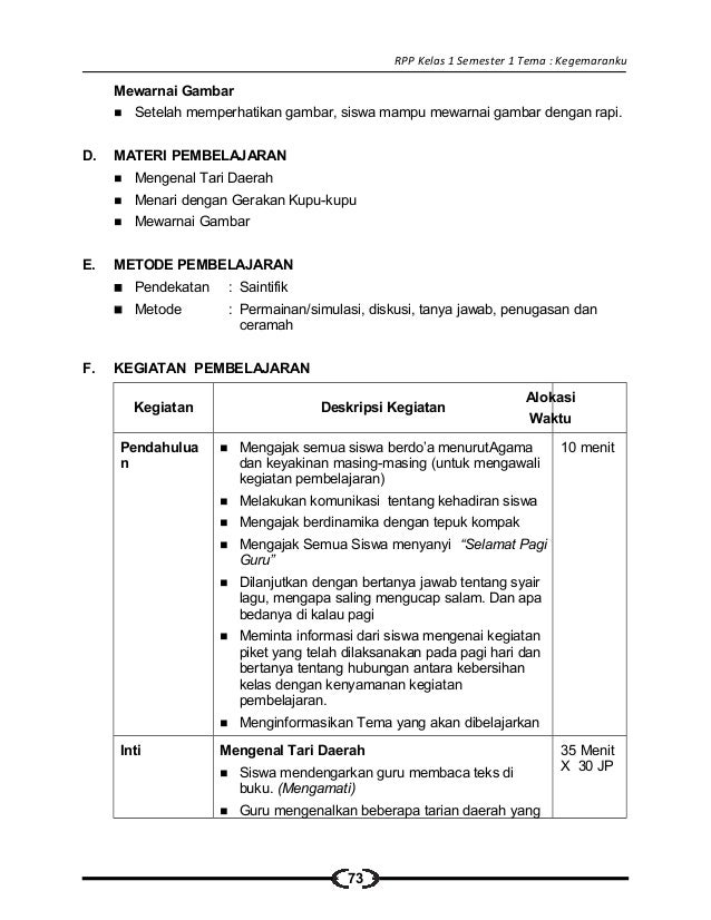 2 Rpp Sd Kelas 1 Semester 1 Kegemaranku