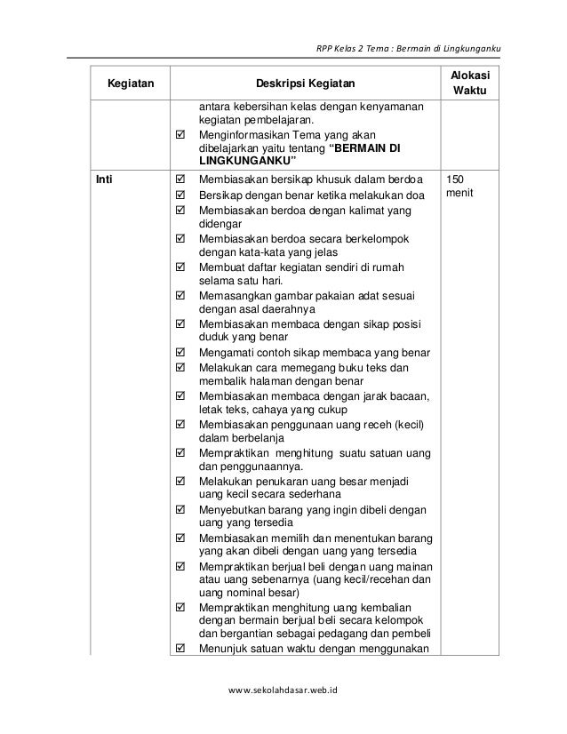 Rpp sd kelas 2 semester 1 bermain di lingkunganku blonya nova