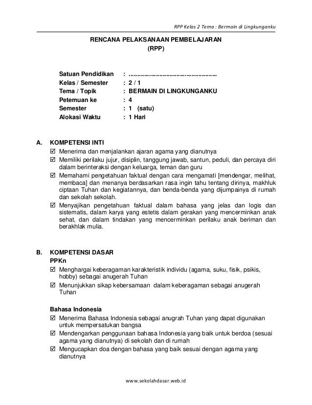 Rpp sd kelas 2 semester 1 bermain di lingkunganku blonya nova
