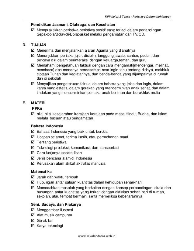 2 Rpp Sd Kelas 5 Semester 1 Peristiwa Dalam Kehidupan Www Sekolah