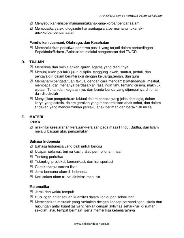 2 Rpp Sd Kelas 5 Semester 1 Peristiwa Dalam Kehidupan Www Sekolah