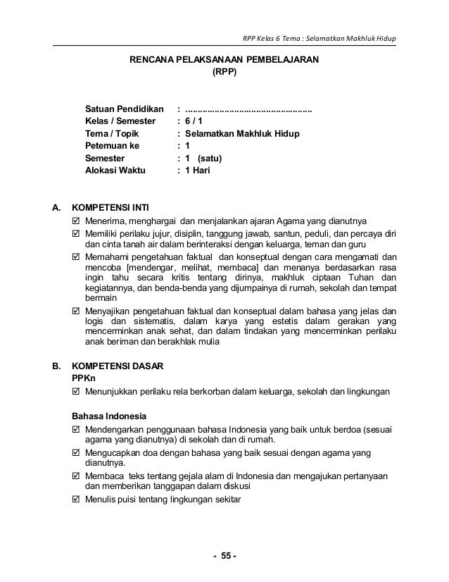 Download Gratis Gambar 2 Rpp SD Kelas 6 Selamatkan Makhluk Hidup Terupdate oleh Kata Cinta