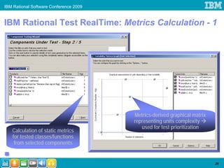 IBM Rational Software Conference 2009


IBM Rational Test RealTime: Metrics Calculation - 1




                                        Metrics-derived graphical matrix
                                        representing units complexity
                                           used for test prioritization
   Calculation of static metrics
   for tested classes/functions
    from selected components


                                                                           29
 