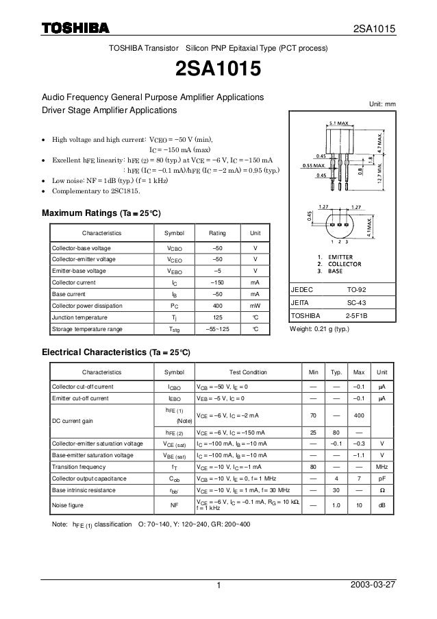 20PCS Transistor PNP 2SA1015GR TO-92 - 50V 150mA 400mW - Marcatura A1015 - Foto 4