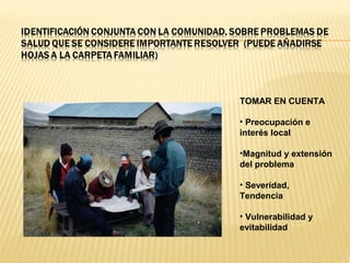 TOMAR EN CUENTA
• Preocupación e
interés local
•Magnitud y extensión
del problema
• Severidad,
Tendencia
• Vulnerabilidad y
evitabilidad
 