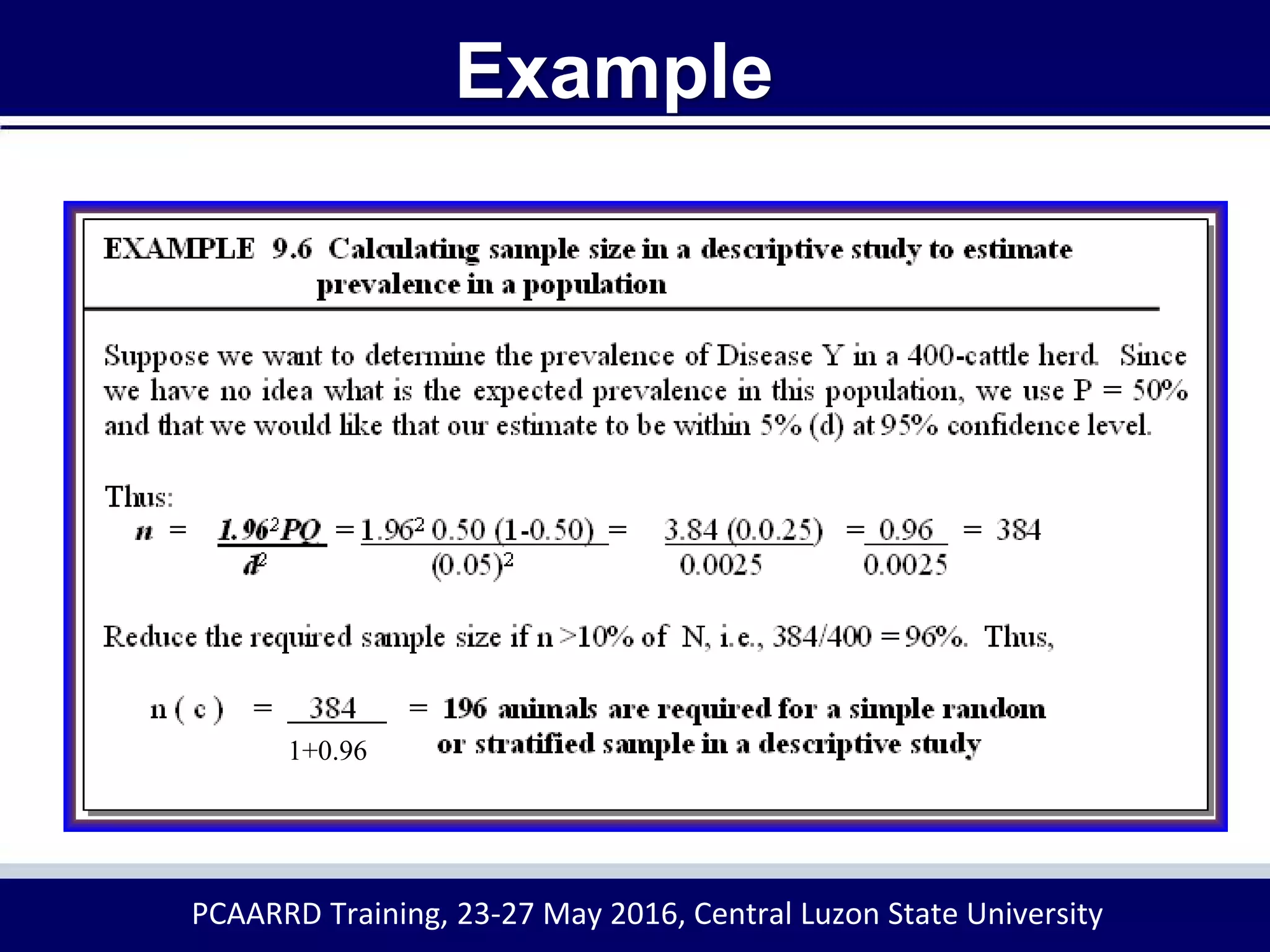 Example
1+0.96
PCAARRD Training, 23-27 May 2016, Central Luzon State University
 