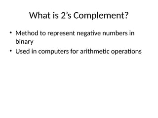 Comprehensive Guide to 2’s Complement in IGCSE Computer Science | PPTX