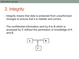 2. Integrity
• Integrity means that data is protected from unauthorized
changes to ensure that it is reliable and correct....