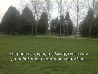 Ο πράσινος χώρος της λίμνης ενδείκνυται
για ποδηλασία, περπάτημα και τρέξιμο.
 