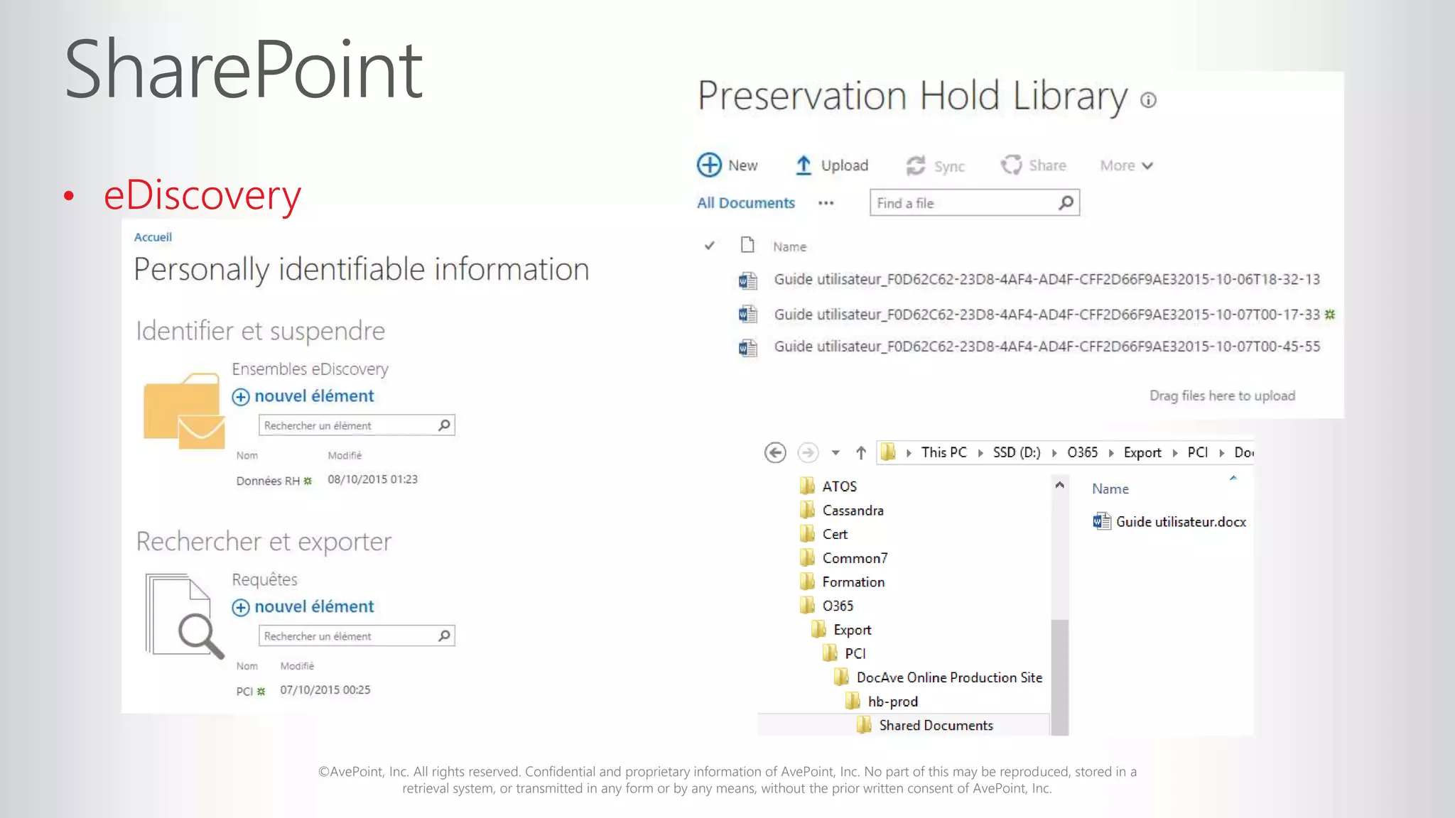 ©AvePoint, Inc. All rights reserved. Confidential and proprietary information of AvePoint, Inc. No part of this may be reproduced, stored in a
retrieval system, or transmitted in any form or by any means, without the prior written consent of AvePoint, Inc.
• eDiscovery
 