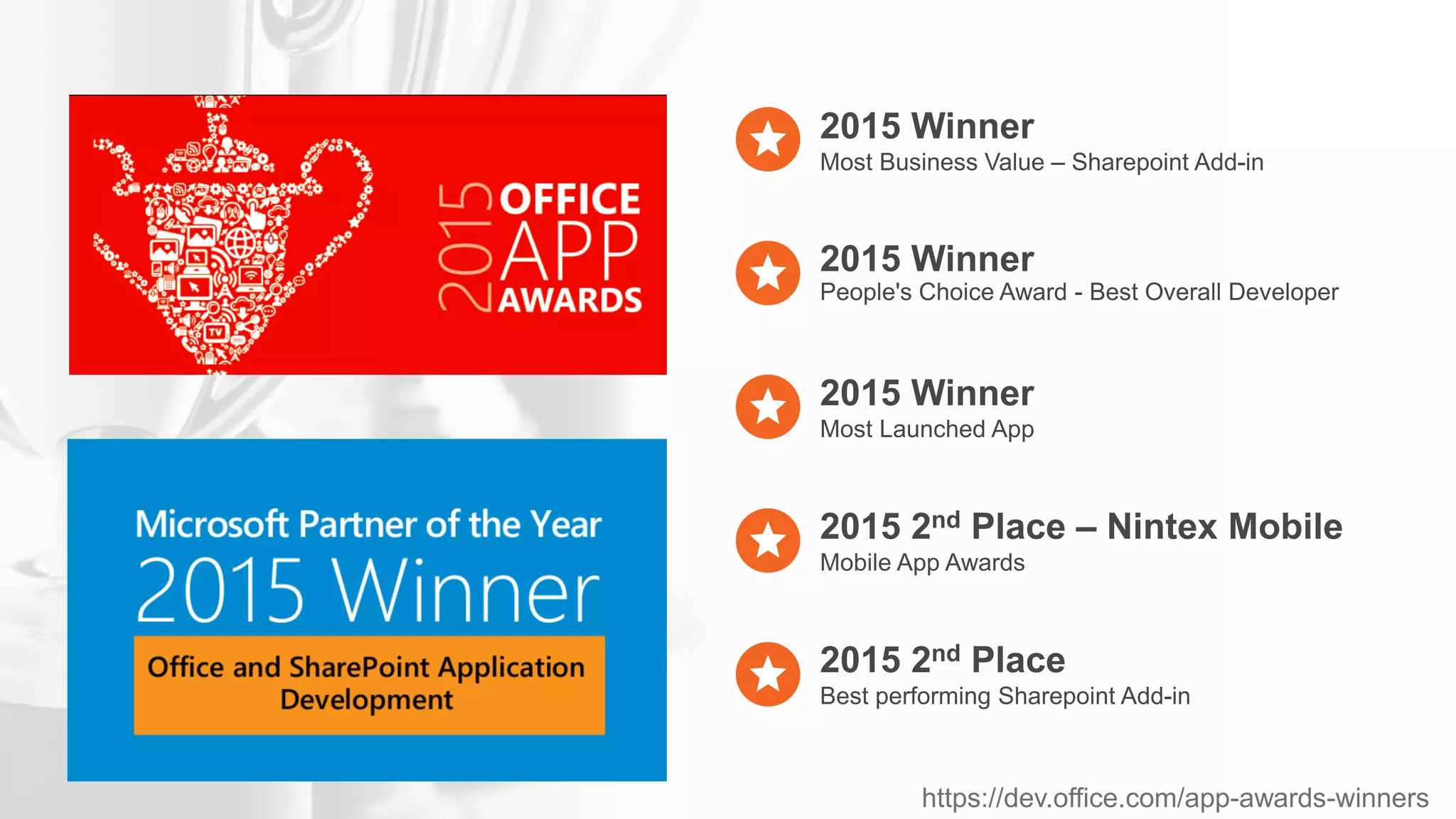 https://dev.office.com/app-awards-winners
 