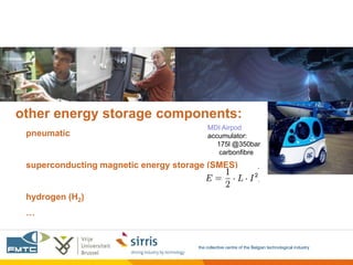 other energy storage components:
                                          MDI Airpod
 pneumatic                                accumulator:
                                             175l @350bar
                                              carbonfibre
 superconducting magnetic energy storage (SMES)


 hydrogen (H2)
 …


                                      the collective centre of the Belgian technological industry
 
